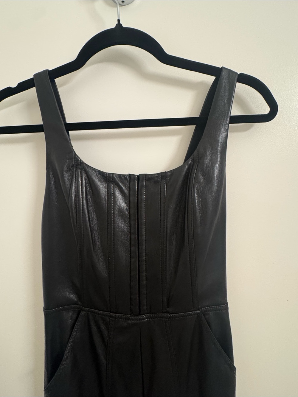 Alice & Olivia Black Vegan Leather Jumpsuit - Women's Sleek Wide-Leg - Picture 9 of 11